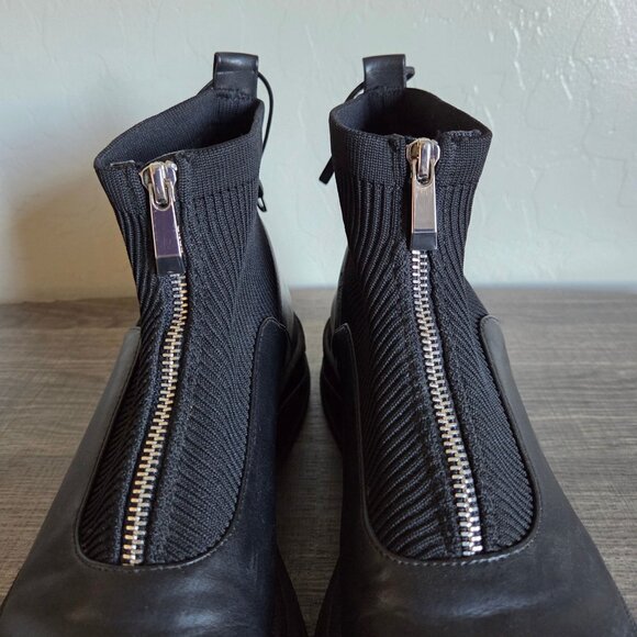 Zara Front Zip Knit Sock Combat Boots Black Size 9 EU 40 Chunky Moto Biker Goth - Picture 3 of 11
